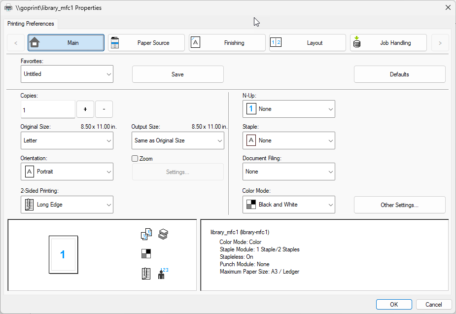 Sharp MFC Printer Properties