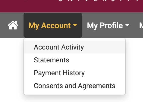 Account activity dropdown under My Account