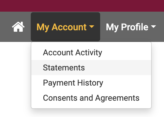 Statements dropdown under My Account