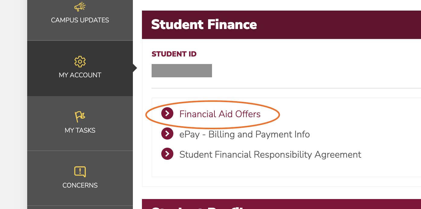 My Account Student Finance tab