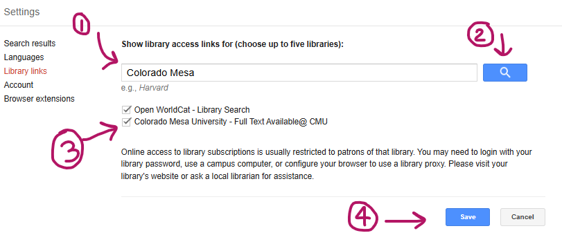 google scholar setup for CMU full text access